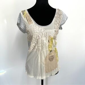 Anthropologie, made by Tiny, size small, embroidered T-shirt, patchwork.